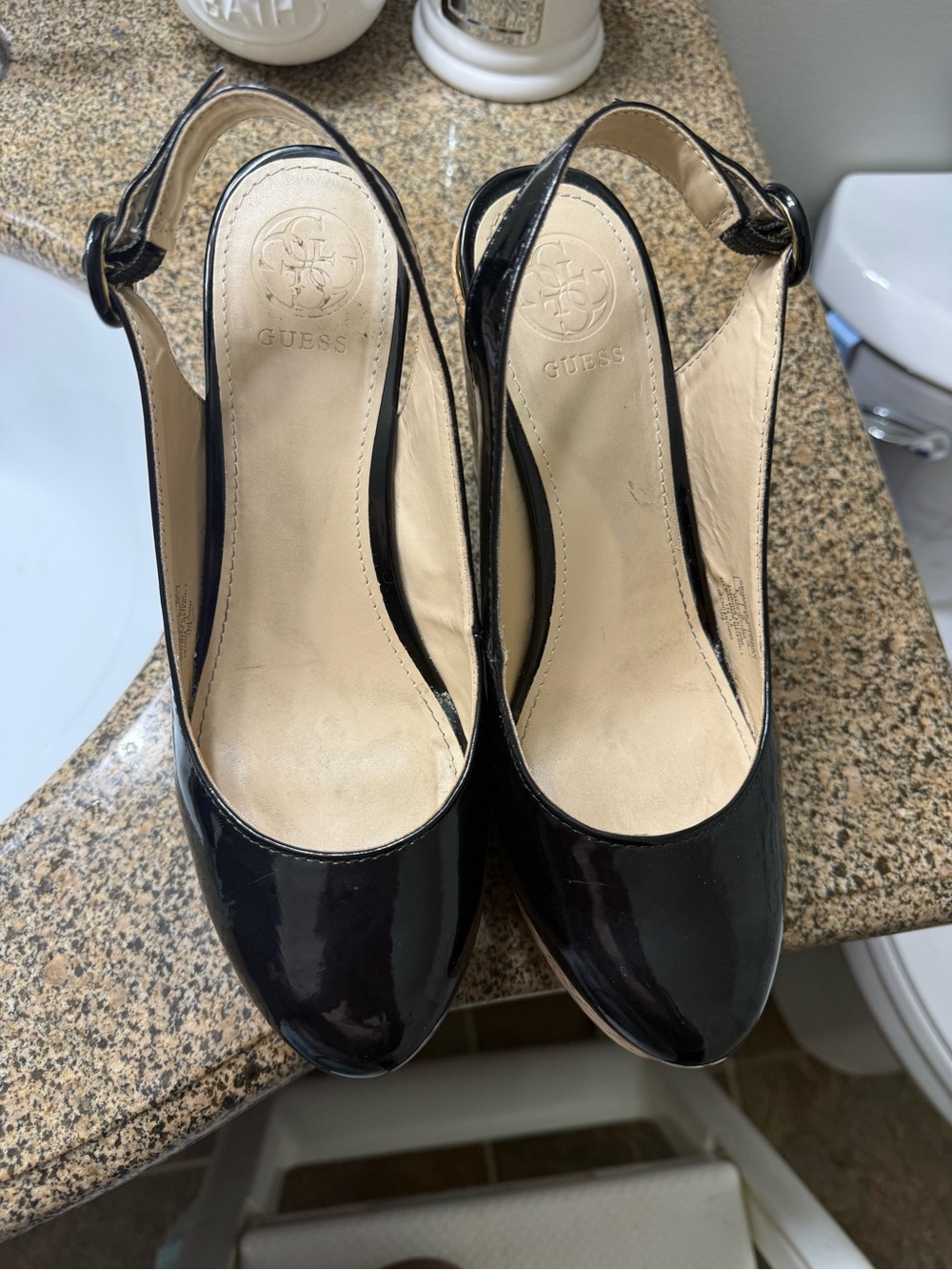 GUESS Black Patent Slingback Heels
